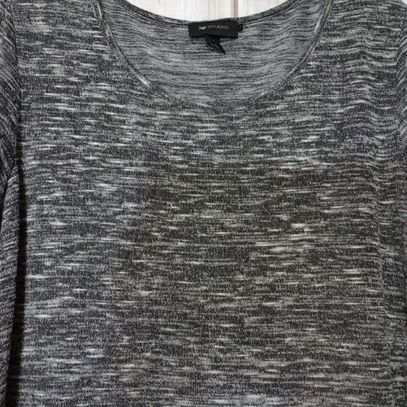 AB Studio Womens XL Gray Black Long Sleeve Asymmetrical‎ Hem Knit Top - Picture 3 of 6